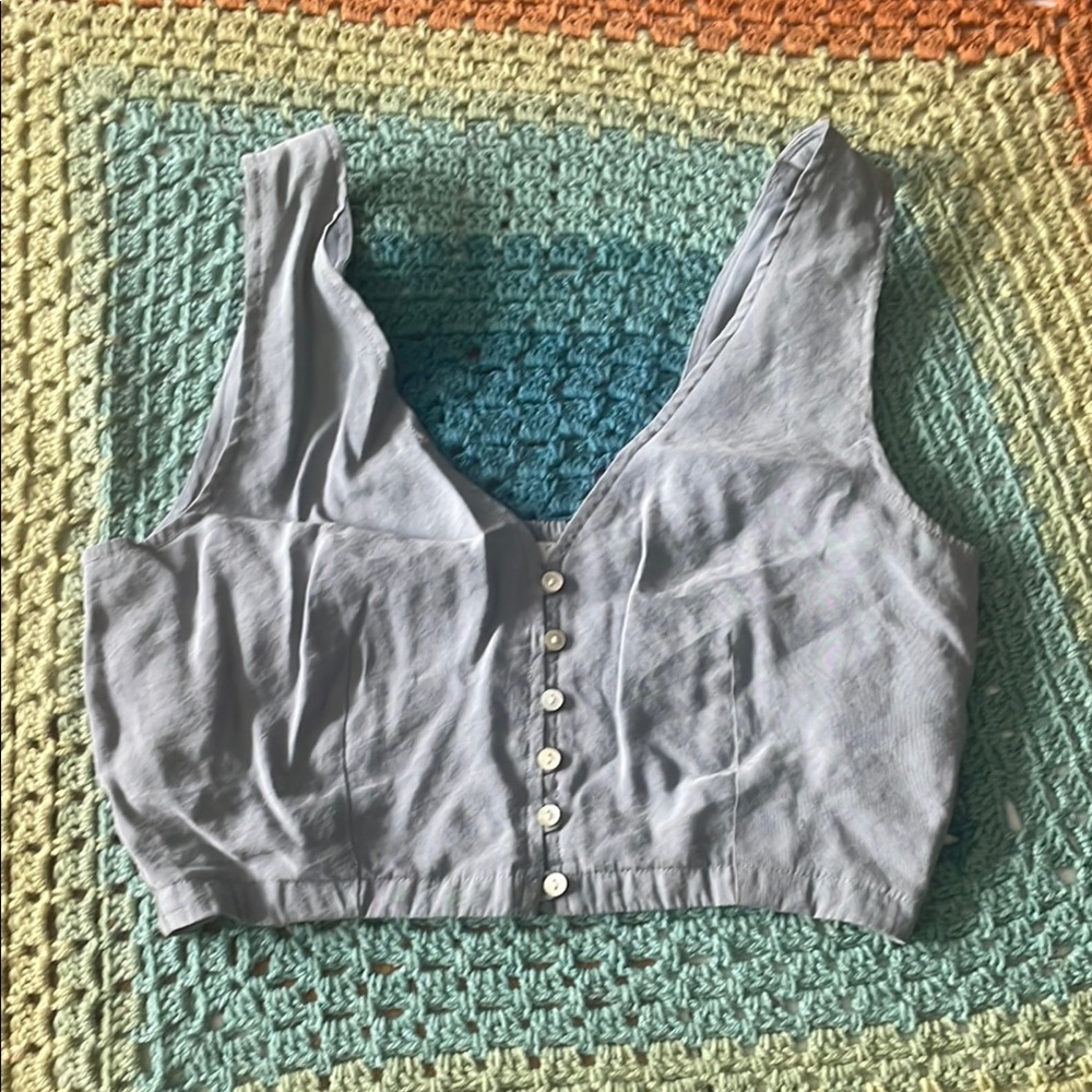 Madewell Gray Buttoned Crop Tank Top